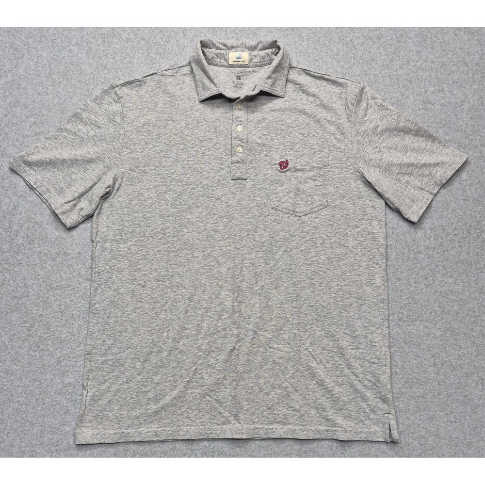 johnnie-O Hangout Polo Shirt Mens L Heather Gray Short Sleeve Pocket Logo